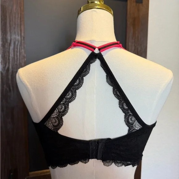 Elegant Black and Hot Pink Lace Bralette - Picture 2 of 3